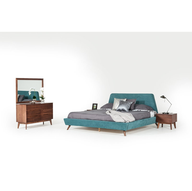 Sleek Mid-Century Modern Walnut Veneer Nightstand with Tapered Legs