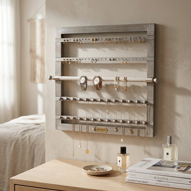 Wood Wall Mounted Jewelry Box +, White