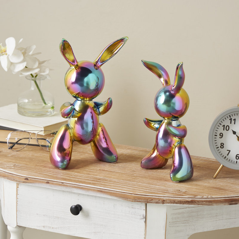 Ensemble de sculptures décoratives en porcelaine, Bleu / jaune / rose, H 12,65 po x l 3,9 po x P 7,2 po