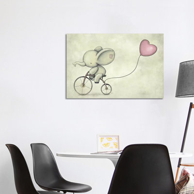 Cute Elephant Riding A Bike II by Mike Koubou - Wrapped Canvas Print