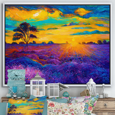 «Blossoming Lavender Fields pendant Evening Glow II», reproduction d'art sur toile