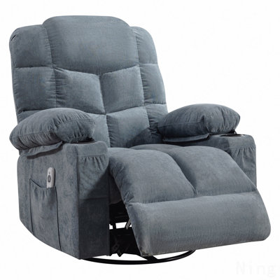 Oversized Swivel Rocker Massage Recliner - Lumbar Heating, Dual Cup Holders, USB Port, Adult