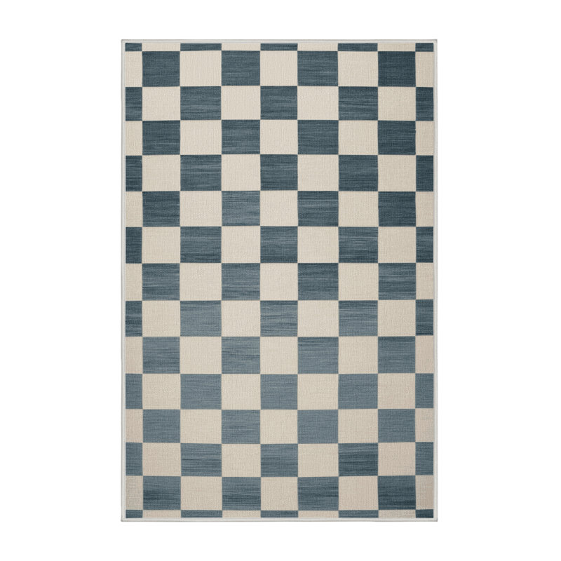 Tapis beige à carreaux lavable à la machine, Rectangle 8 pi x 10 pi