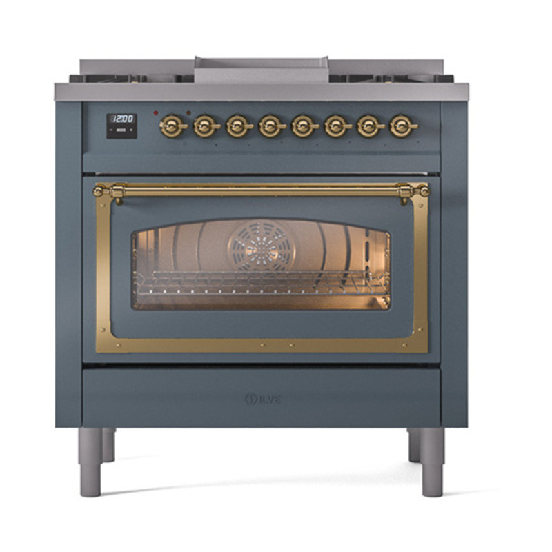 ILVE Nostalgie II Noblesse 36 po à double carburant, Gris-bleu / laiton, Gaz naturel