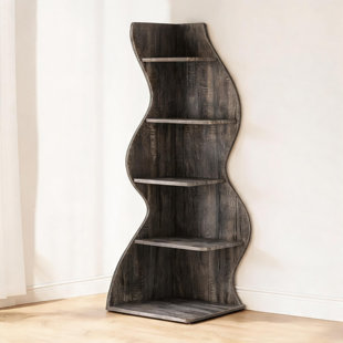 5-Tier Corner Wall Shelf, Compact Storage Wooden Display Unit in Classic Gray for Home and Workspace Nooks