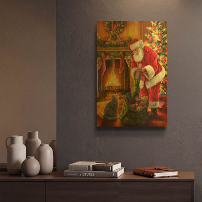 « Le Père Noël est arrivé », par Ali Corti, tableau mural en métal doré, 30,5 x 40,5 cm