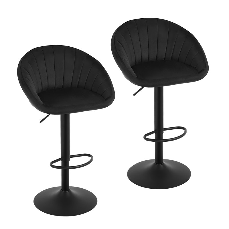 Swivel Upholstered Adjustable Height Counter Stool with Metal Frame, Black