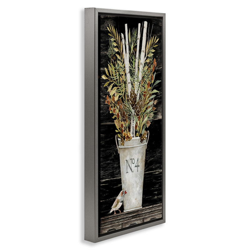 "Rustic Forest Greenery Bouquet Grain", art mural sur toile flottante par Cindy Jacobs, Cadre flottant gris lustré