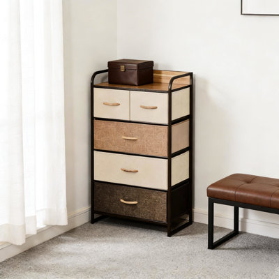 Organisateur de rangement à 4 niveaux avec 5 tiroirs pliables, armoire de maison autoportante pour le couloir et le salon, cadre en acier, fonction de surmatelas, commode en lin de grande capacité, pièces diverses, solide