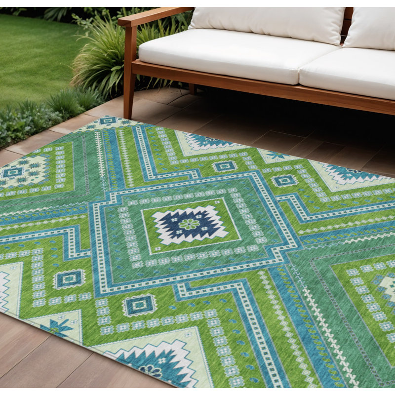 Tapis tribal lavable intérieur / extérieur vert lime 10 pi x 14 pi