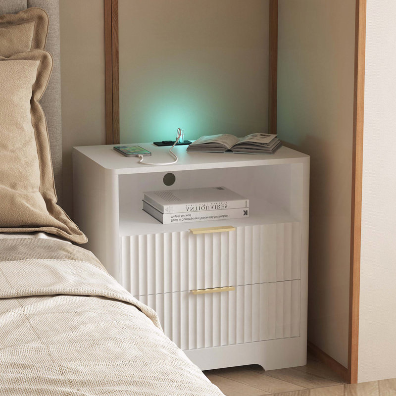 Table de chevet intelligente avec station de charge et veilleuse à commande vocale, H 23,43 po x l 22,83 po x P 15,35 po