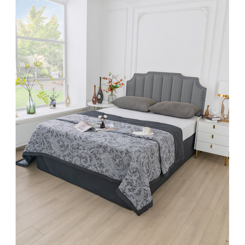  Jupe de lit en microfibre matelassée Grid, Très grand, Bleu marine