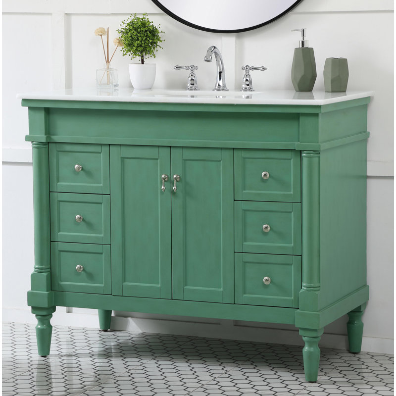 Ensemble de meuble-lavabo simple 42 po Lexington, Menthe rétro, Blanc Ivoire
