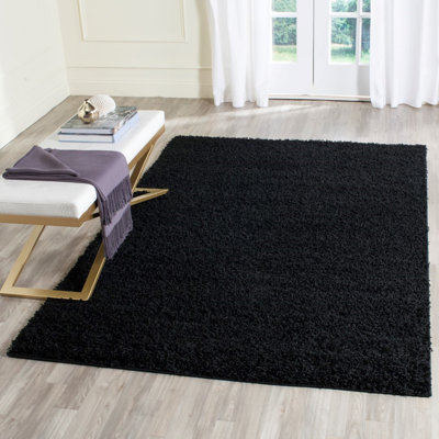 Baldev Shag Polypropylene Black Area Rug