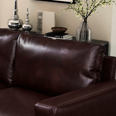 Luxury 112" Burgundy Three Seat Breathable Pu Leather , Solid Wood Frame And Comfortable Seating Experience For Living Room Mid - 20th Century Design Apartment