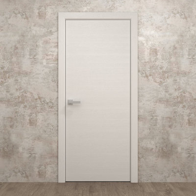 Porte intérieure française pleine 32 x 80 pouces Ego 5000 Chêne blanc peint Panneau simple Cadre Poignée Salle de bain Chambre Portes modernes