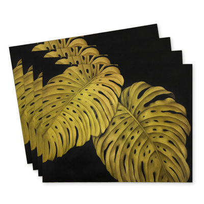 Gold Monstera Polyester Kibbe Set of 4 - Home Decor