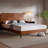 Rhombus Solid Rubber Wood Queen Platform Bed Frame with Geometric Headboard & Tapered Legs – Walnut-1219603619-1219603618