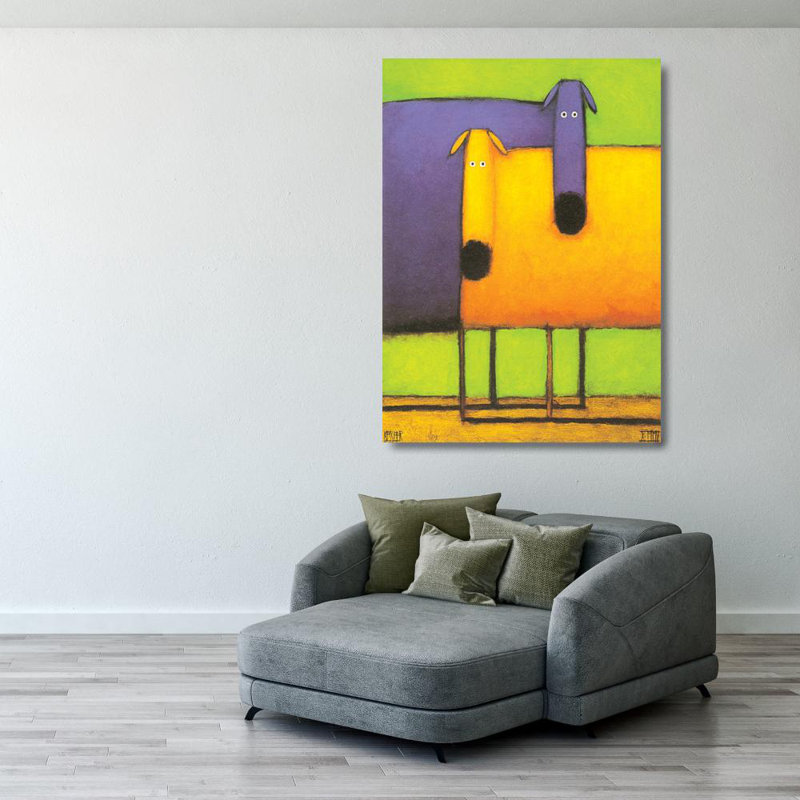 Chiens mauves et oranges, H 39 po x l 28 po