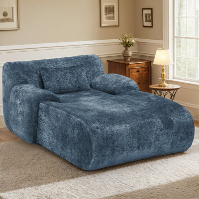 66 Inches Oversized Chaise Lounge Indoor, No Assembly Required Single Sleeper Sofa Chair with Lumbar Pillow, Upholstered Boneless Sofa Bed for Living by Ivy Bronx
