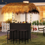 Ensemble de bar 3 pièces avec toit de chaume Tiki