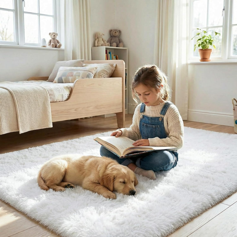 Mathilde Solid Colour Shag Area Rug, Rectangle 80 x 150 cm