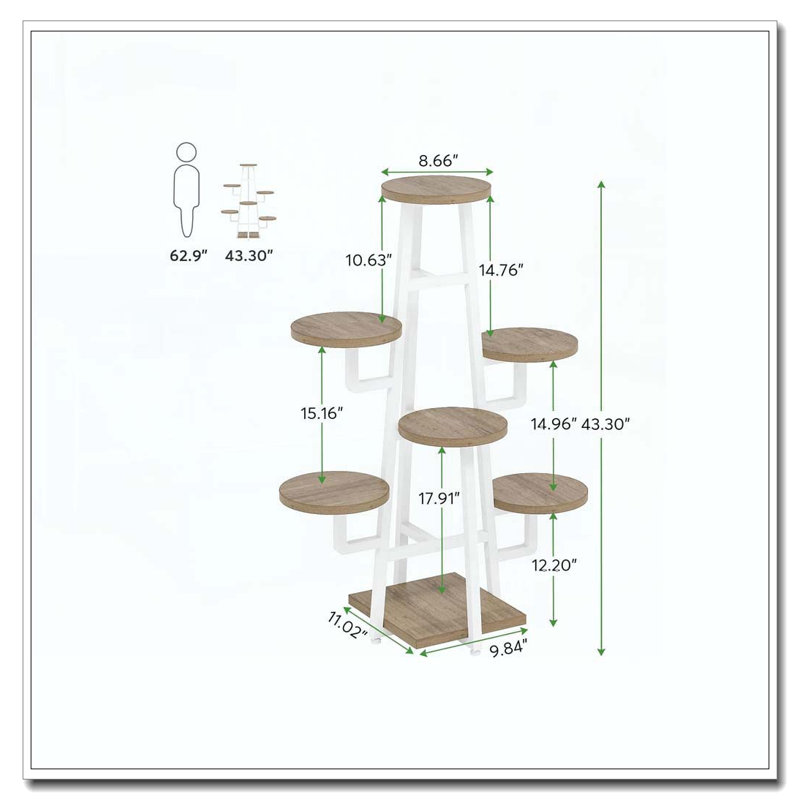 Tablette de coin 43,25 "à 7 niveaux pour 7 pièces, Brun / Blanc