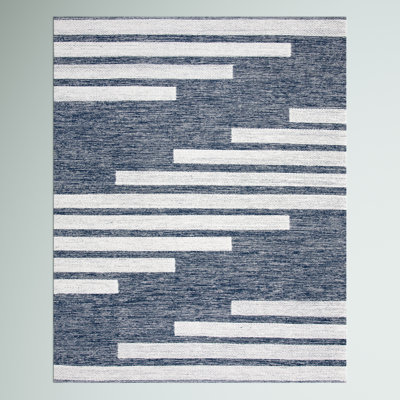 Alexio Striped Handwoven Wool/Cotton Navy Area Rug
