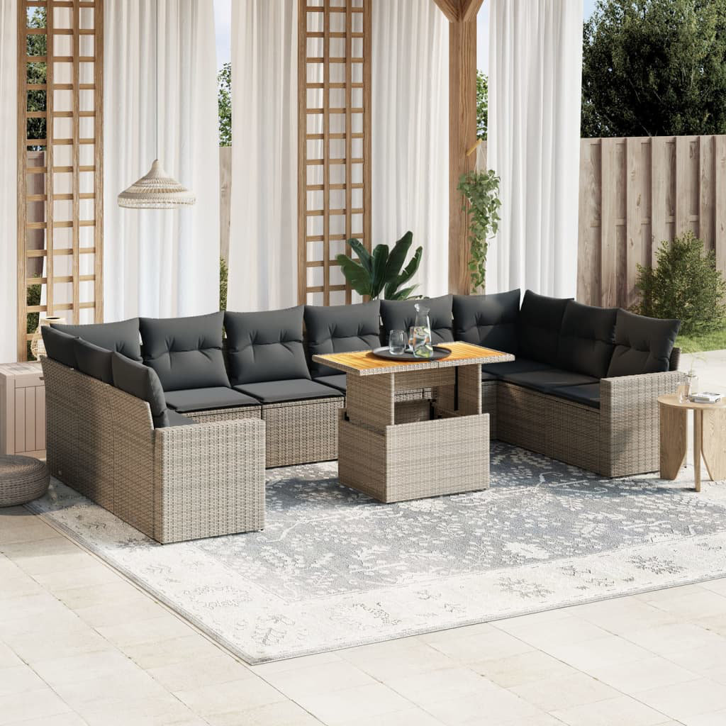 Vidaxl 11-Tlg. Garten-Sofagarnitur Mit Kissen Schwarz Poly Rattan