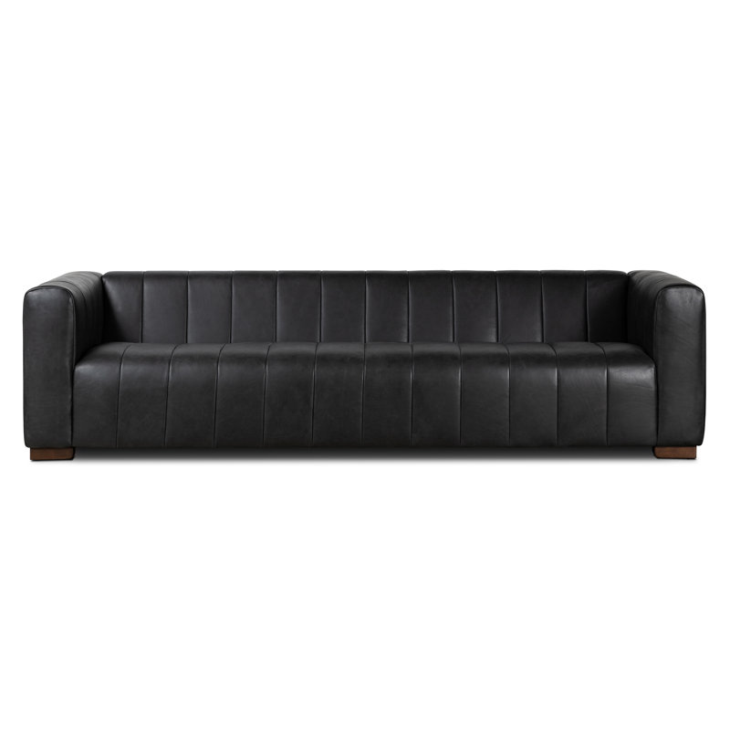 Canapé en cuir italien Canale, L 99 po, Noir onyx