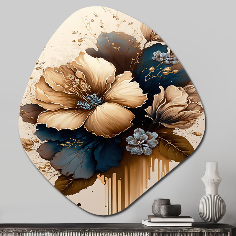 Kain - décoration murale en forme d'hibiscus en forme unique, sculpture murale asymétrique en métal, H 28 po x l 25 po