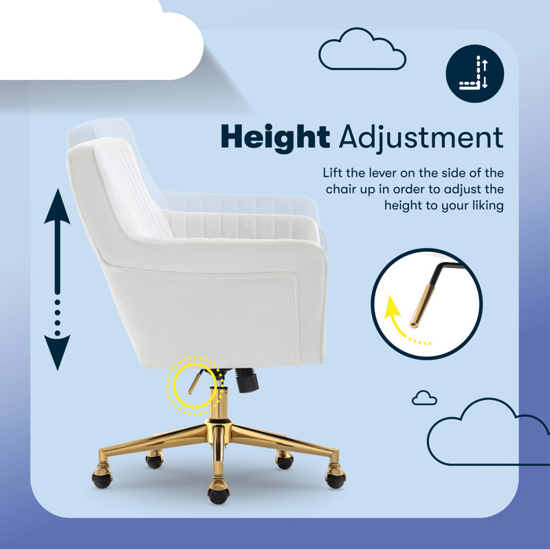 Ashleigh Swivel Office Chair, White, Gold
