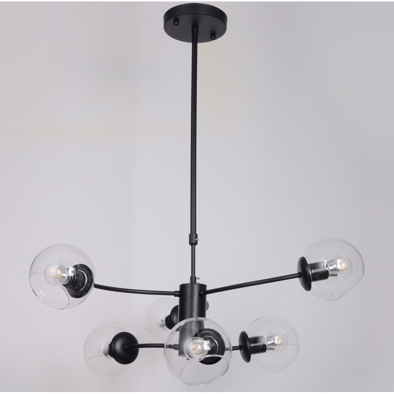 Lustree linéaire 6 lumières spoutnik modern Preesall, Noir, Transparent