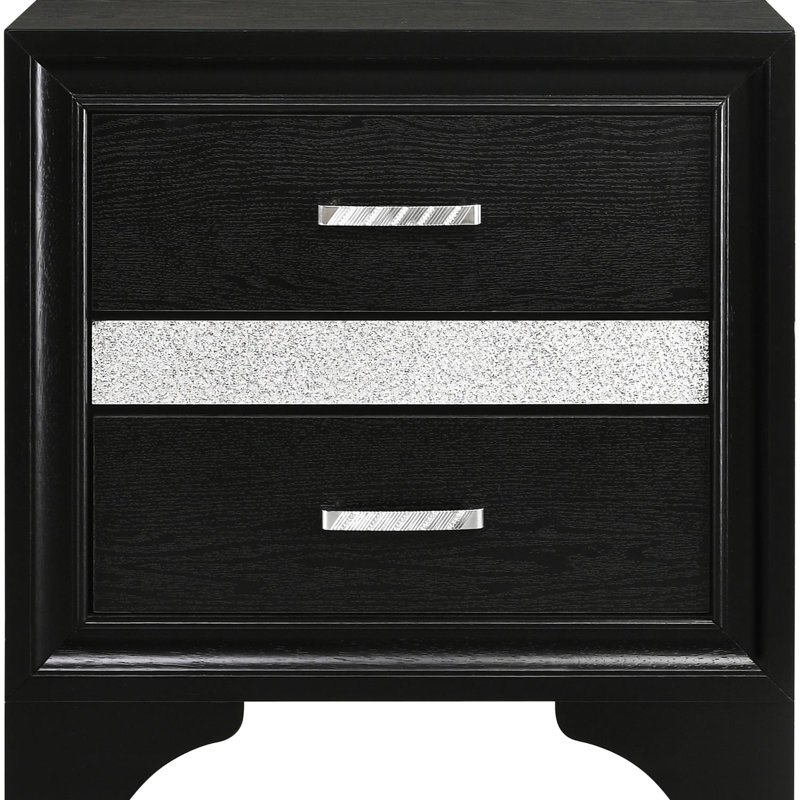 Table de chevet noire à 2 tiroirs - Tablette moderne et cachée Espace de rangement contemporain pour les essentiels et la décoration