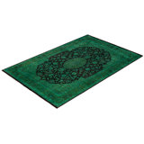 Overdyed Hand-Knotted Wool Modern-Contemporary Green Area Rug 6' 0" x 9' 1"