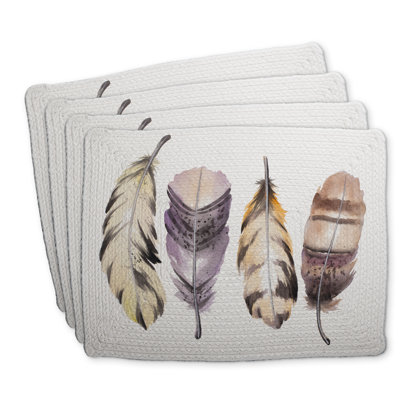 Purple Feather Braided Polyester Placemats Set of 4 - Home Decor