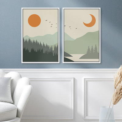 Sun and Crescent Moon Over Green