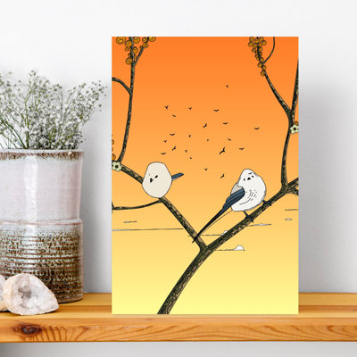 Contemporary Art Abstract Colorful Contemporary Bird Flower Nature Wall Art - Wrapped Canvas Print