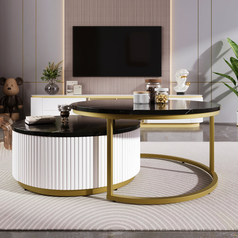 Table basse moderne emboîtable cannelée avec tiroir Modern