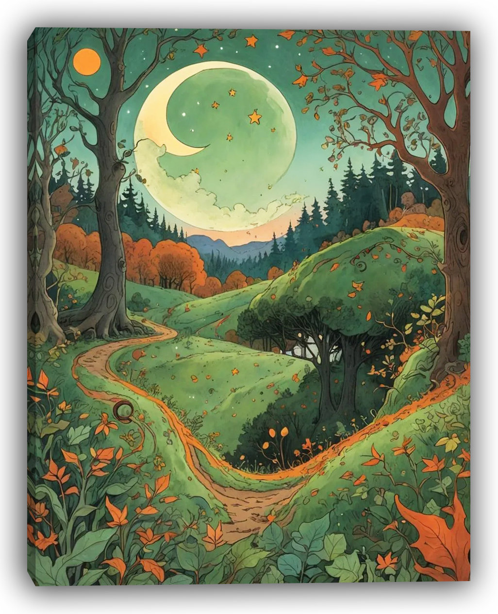 Union Rustic Enchanted Moonlit Forest - Wrapped Canvas Wall Art | Wayfair