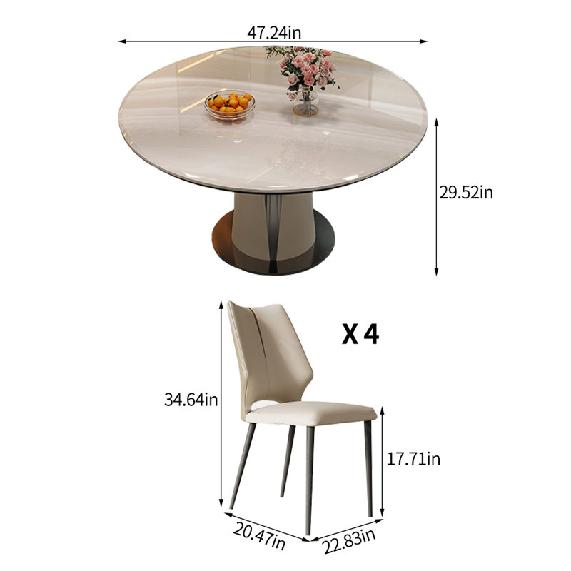 Ensemble de table de salle à manger Modern Modern, H 29,52 po x L 47,24 po x l 47,24 po, 5 pièces: table, 4 chaises