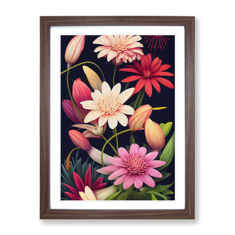 Creative Flowers - Single Picture Frame Print, 46cm H x 34cm W x 2cm D, Walnut