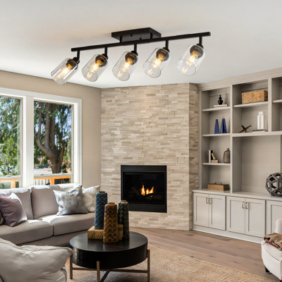 Luminaires noirs à 5 rails, touche industrielle moderne, têtes multi-réglables, douille E26, à intensité variable, pour la cuisine, le couloir, l'éclairage intérieur, le design rustique, les lumières, compatible avec les ampoules CFL,