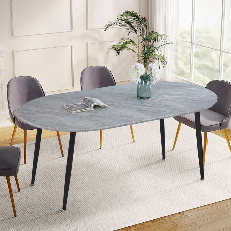Extendable Dining Table 4-6 Seat Dining Table, Black, Gray, 29.5" H x 70.8" L x 39.4" W