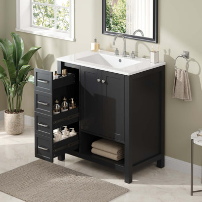Meuble-lavabo moderne avec lavabo en céramique et grand rangement
