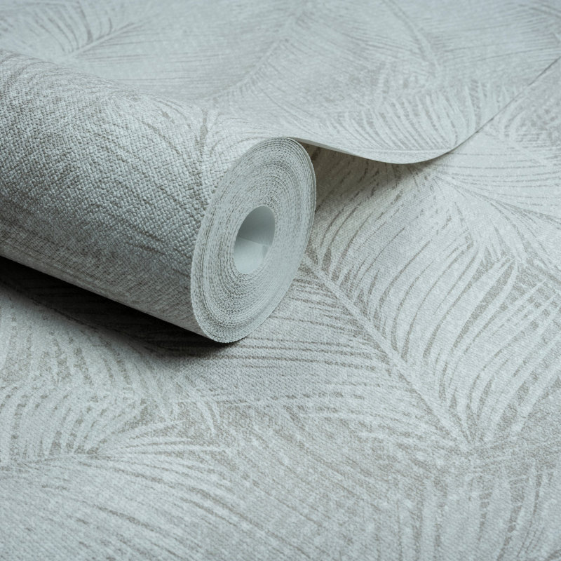 Arcadia Collection Feathered Leaves Wallpaper Roll, Beige