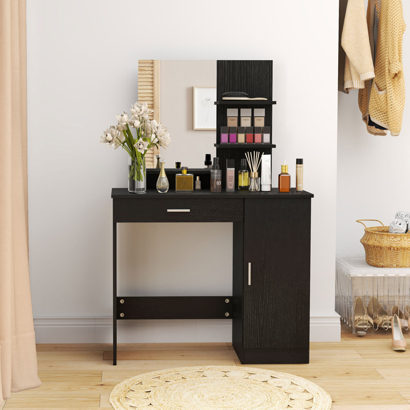 Coiffeuse, coiffeuse avec miroir et tablettes de rangement