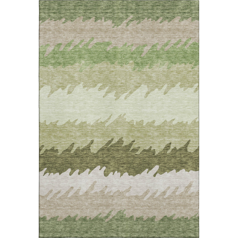 Premium Machine Washable Tweedy Green Rug, Rectangle 2'6" x 3'10"