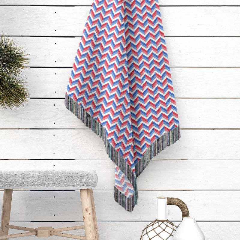 Hand Woven Throw Blanket, 80" W x 60" L, Blue/Pink/Red