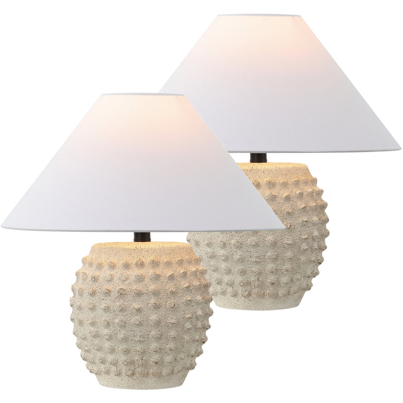 Effie 18.25" Minimalist Scandinavian Ceramic/Iron Hobnail LED Table Lamp, Matte Cream